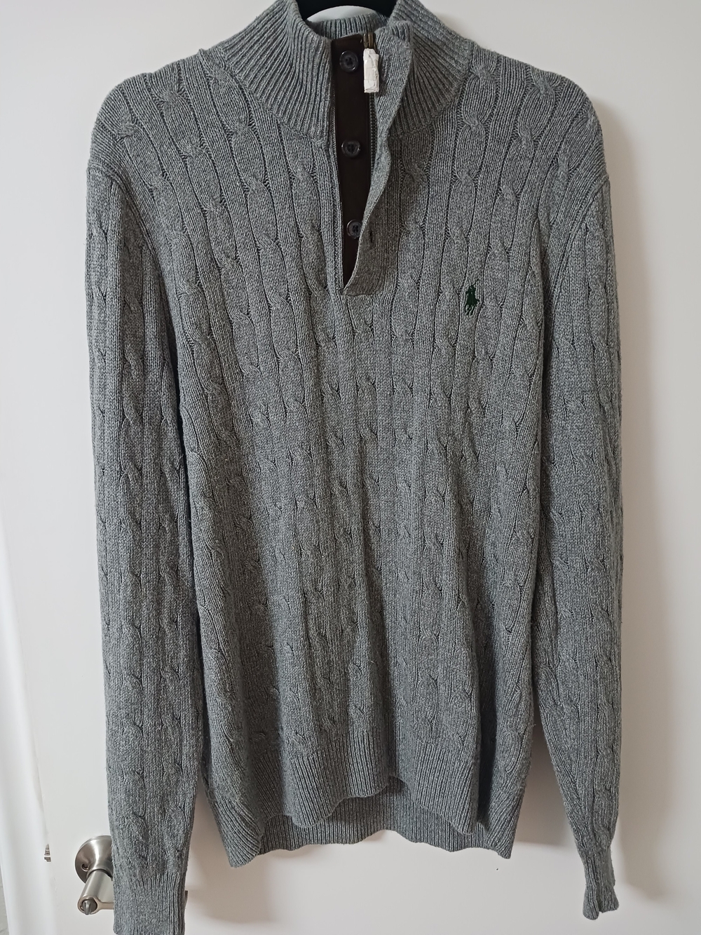 Vintage Polo Ralph Lauren 100% Tussah Silk Cable Knit Sweater Grey L Made in HK